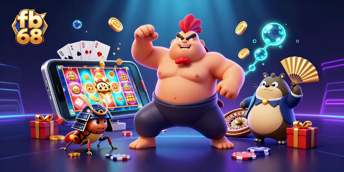 Engage with fb 68's unique gaming experience featuring energetic characters amidst vivid casino elements.