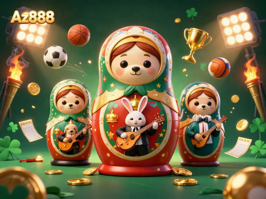 Experience the excitement of Az888 with a vibrant 3D illustration showcasing casino elements and dynamic action.