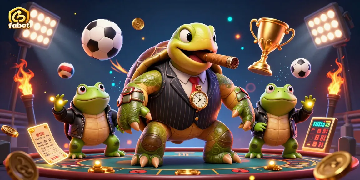 Bet on fabet's dynamic casino scene with cartoon characters and sports elements engaging in thrilling action.