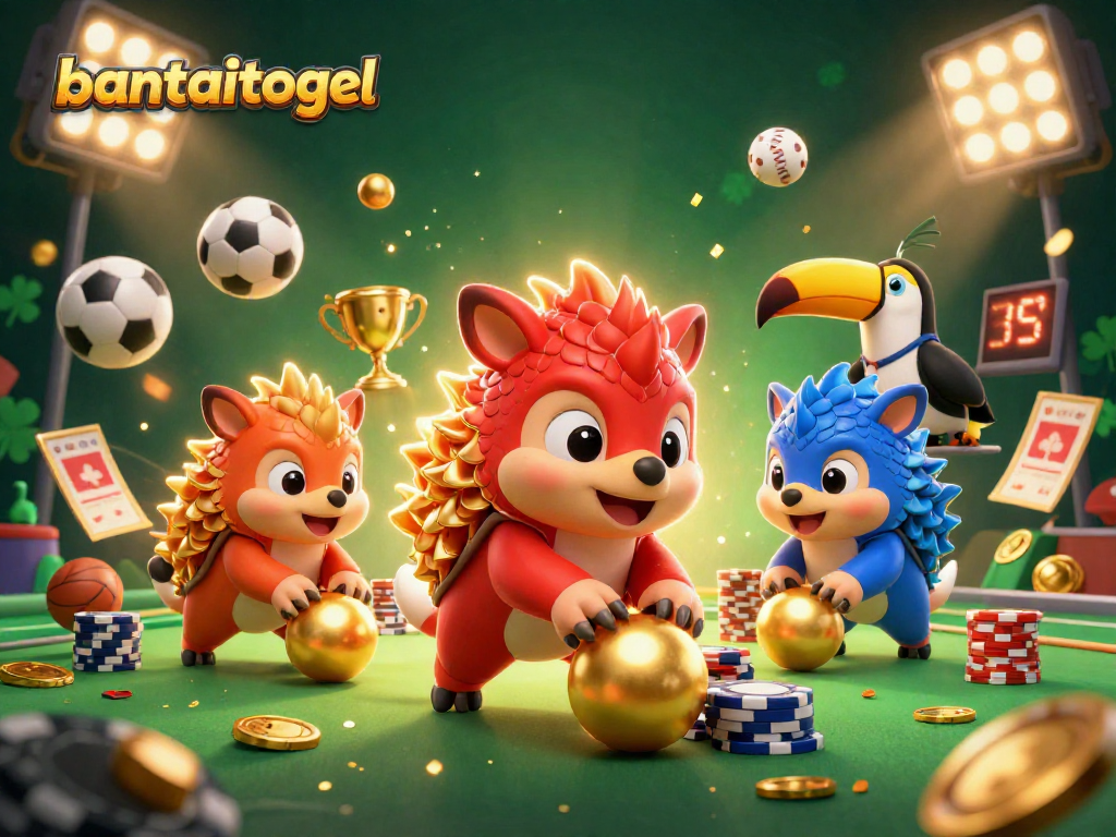 bantaitogel menggulung bola emas dan poker chip dalam ilustrasi 3D yang menarik.