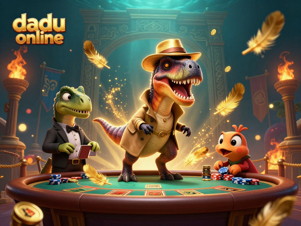 Experience dadu online gameplay as a velociraptor and stegosaurus engage in a thrilling casino scene.