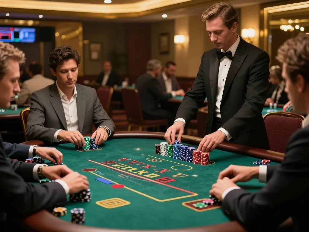 Players engaging in strategic blackjack at a high-stakes table, showcasing fanstoysnewsandreviews content.