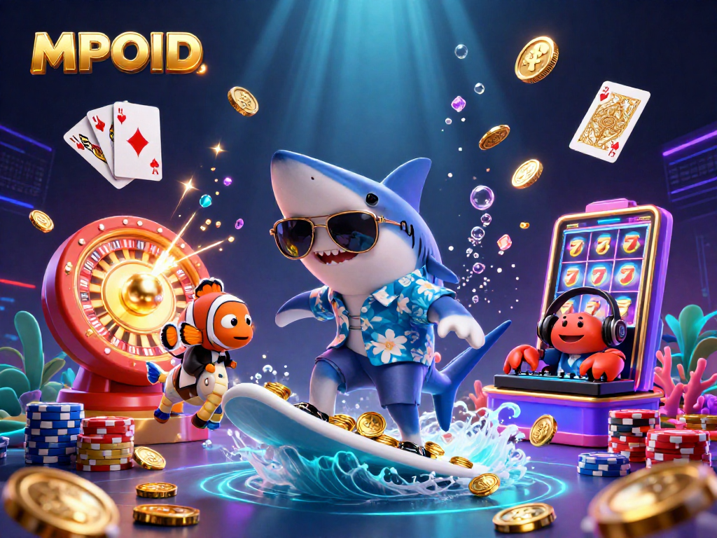 MPOID brings action to life with a shark and clownfish in stunning casino-themed illustration.