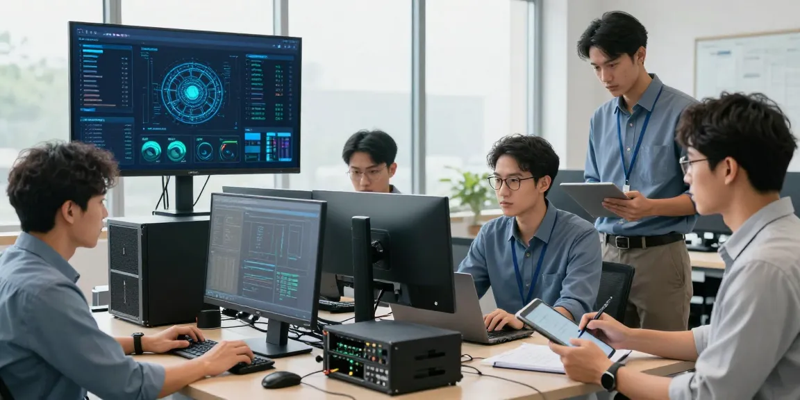 IT support services for small business team collaborating on tech issues in a bright office.