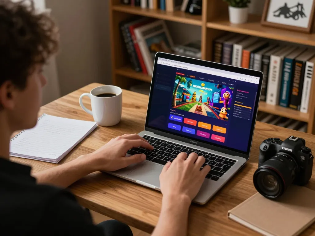 Engaging in an online casino game with emailcopyguru insights in a cozy home setup