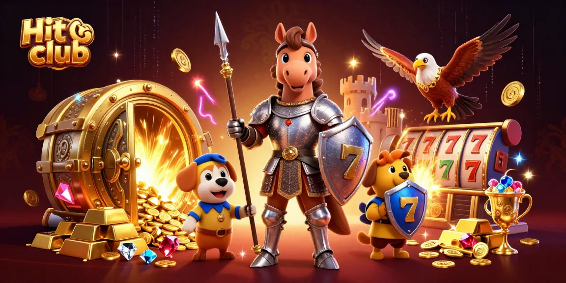 Spin the reels at Hit club with a medieval knight, squire puppy, and dazzling treasures!