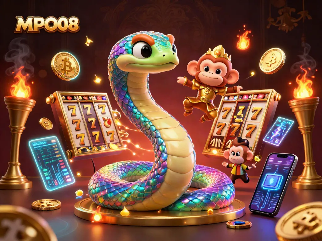 Engage in thrilling gameplay with MPO08, featuring vibrant casino elements and magical characters.