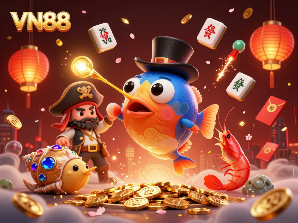 Experience the thrill of VN88 as a deep-sea anglerfish attracts golden coins in a vibrant casino world.
