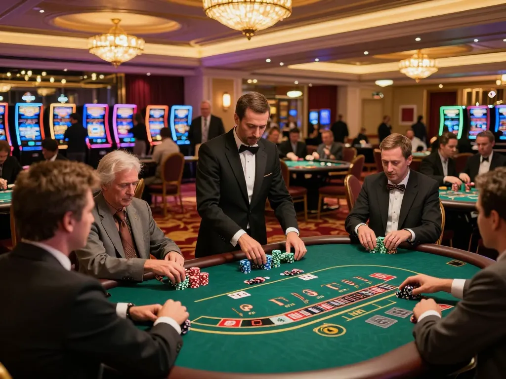 Exciting casino atmosphere highlighting players engaged in gameplay at a high-end venue, showcasing nhacaiuytinn's top-rated gaming experience.