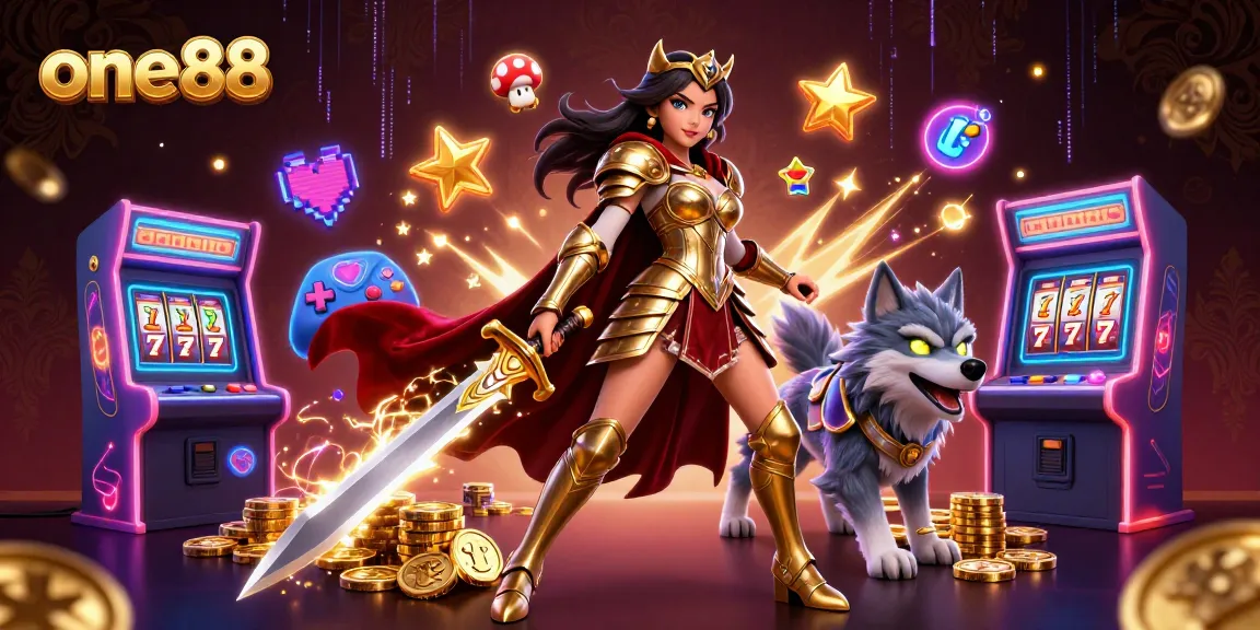 Engage with one88's captivating casino world, featuring adventurous characters, slots, and neon graphics.