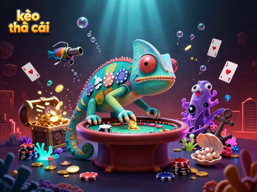 Watch the vibrant chameleon casino owner at the roulette table, a symbol of kèo nhà cái excitement.
