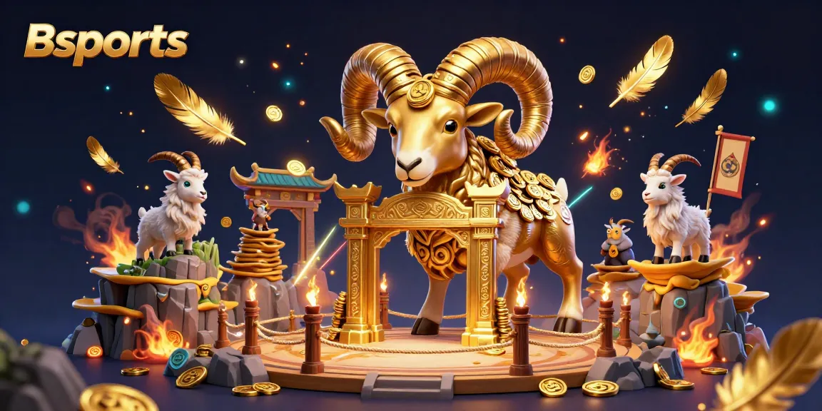 Bsports provides an engaging atmosphere with a golden ram charging at a gate, surrounded by festive casino elements.