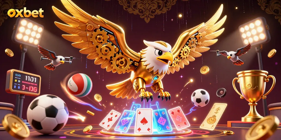 Experience thrilling bets with oxbet as a cybernetic eagle dives through dynamic sports action.
