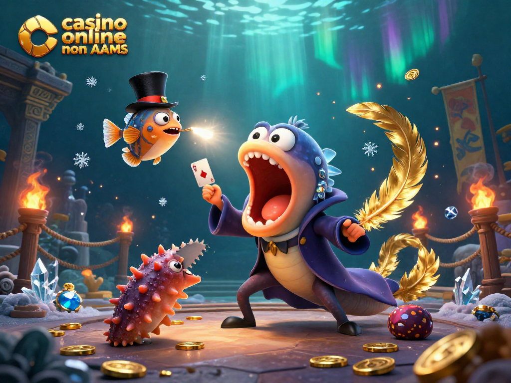 Spettacolare scena di un casinò online non AAMS con un'anguilla magica e creature marine in un'atmosfera incantevole.