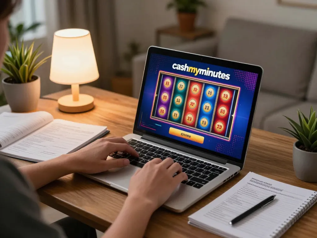 Engaging online gaming moment on cashmyminutes featuring a player focused on slot games.