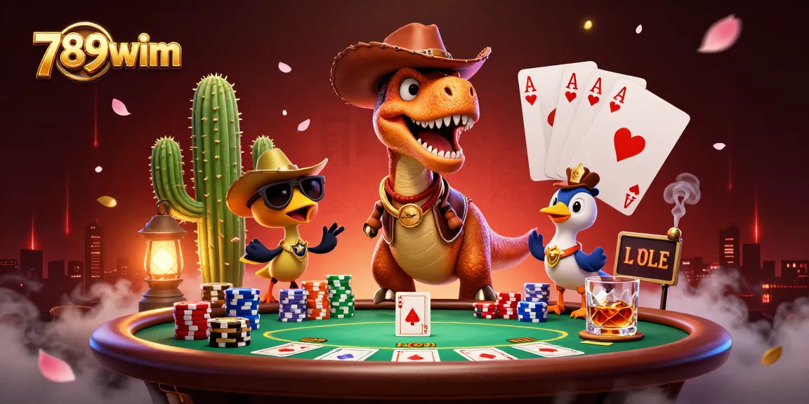 Play exciting games at 789wim with a vibrant illustration featuring colorful poker elements.