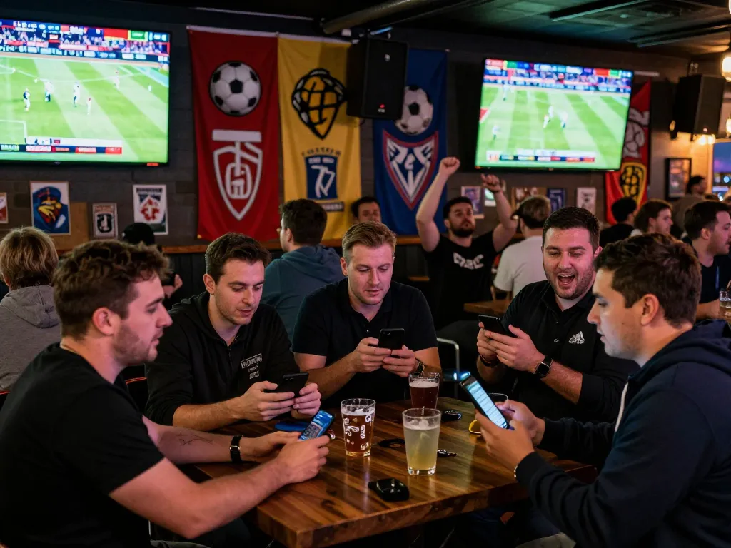 Engaged patrons enjoying live sports betting at 78wingo with excitement and focus on their devices