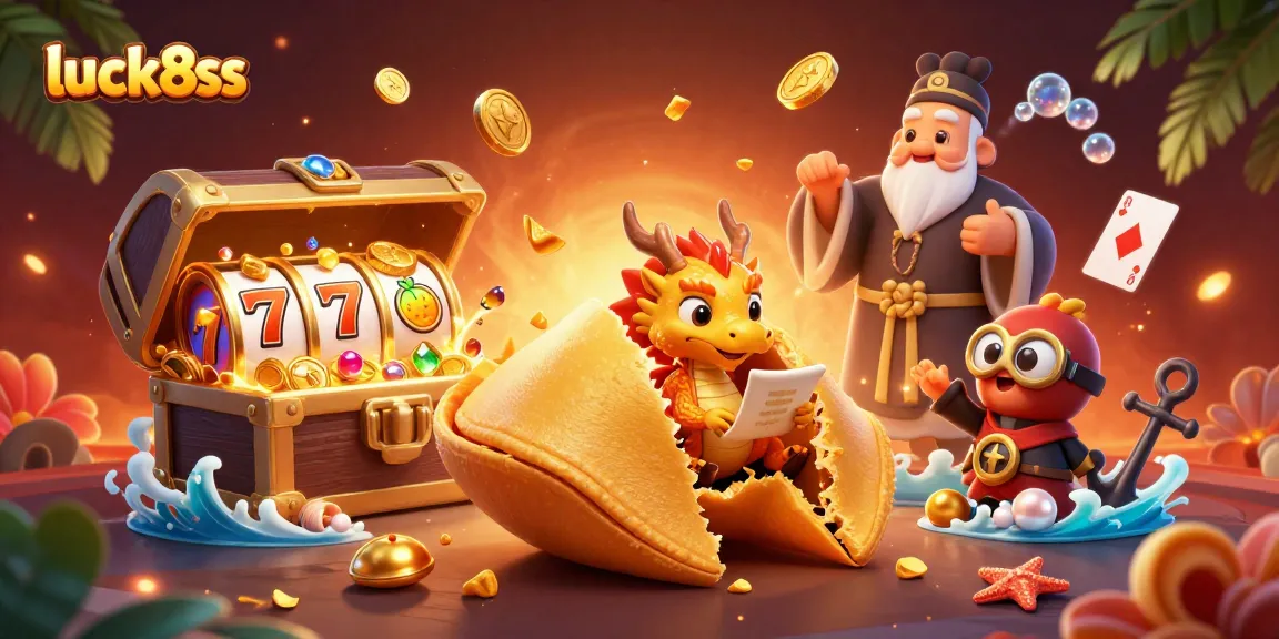 Join the fun at luck8ss with a vibrant, celebratory casino scene featuring golden treasures.