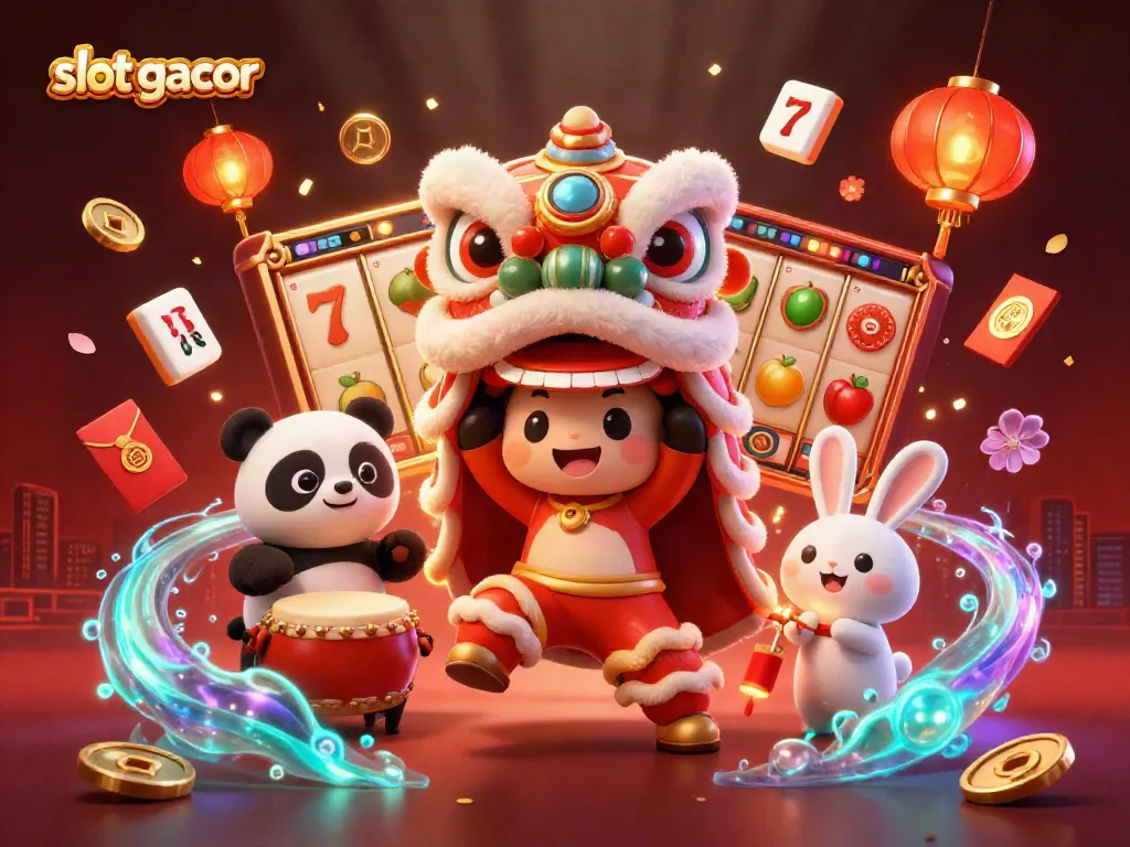 Experience thrilling slot gacor gameplay with vibrant cartoon characters amidst dazzling casino elements.