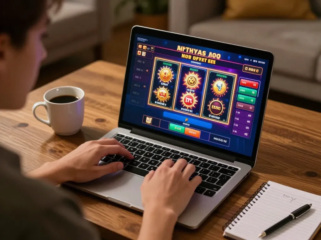 Engaging gameplay on blueskybuds platform with vibrant slot interface visible on laptop