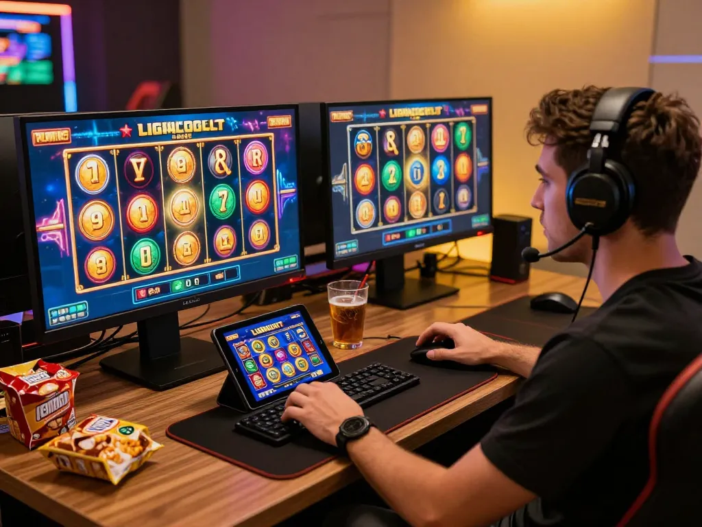 LIGALGO SLOT experience with a player enjoying exciting online gaming on modern setup.