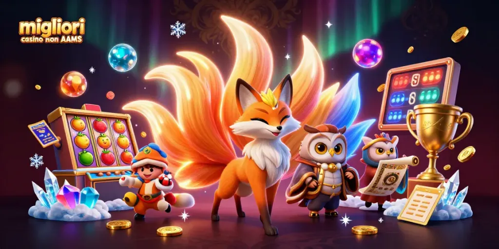 Migliori casino non AAMS con slot e simboli colorati, atmosfera dinamica e ricca di dettagli.
