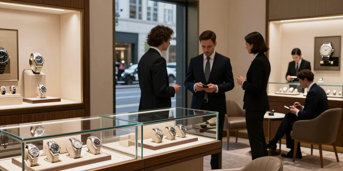 luxury rolex super clone watches elegantly displayed in upscale jewelry store