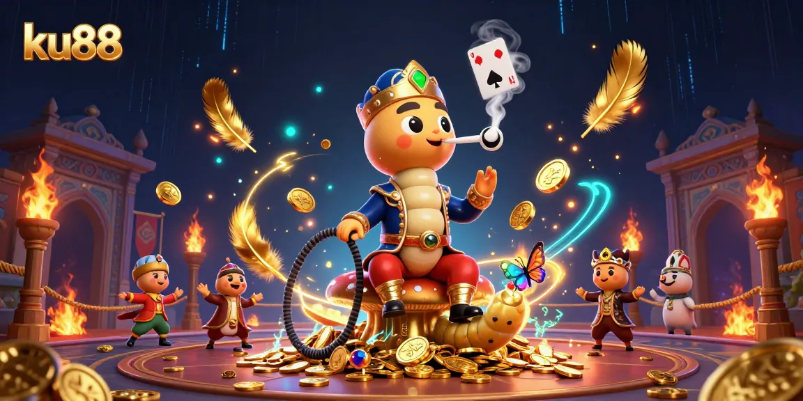 ku88 showcases a vibrant 3D scene blending gambling thrill with artistic flair in a casino setting.