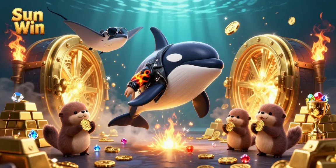 Experience the excitement of Sun Win with a lively underwater casino scene full of treasures.