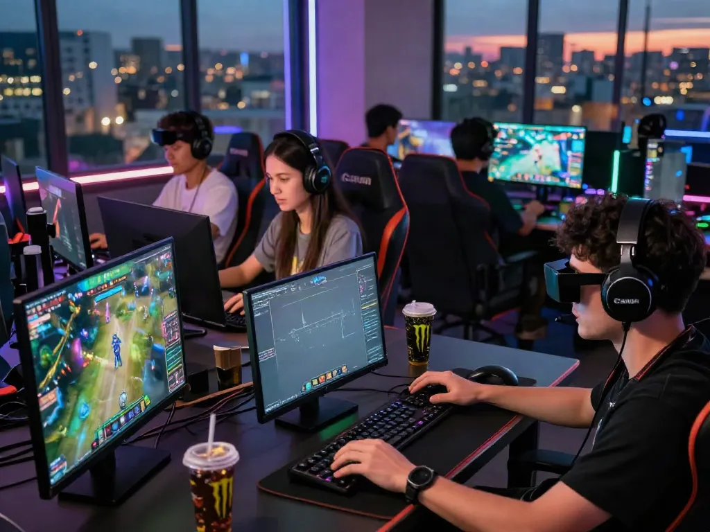 Engaged gamers enjoying SV88's online platform with immersive game graphics.