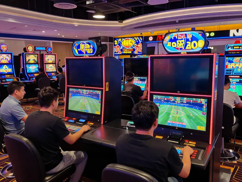 Exciting MAN88 online casino gaming scene with players at various stations.