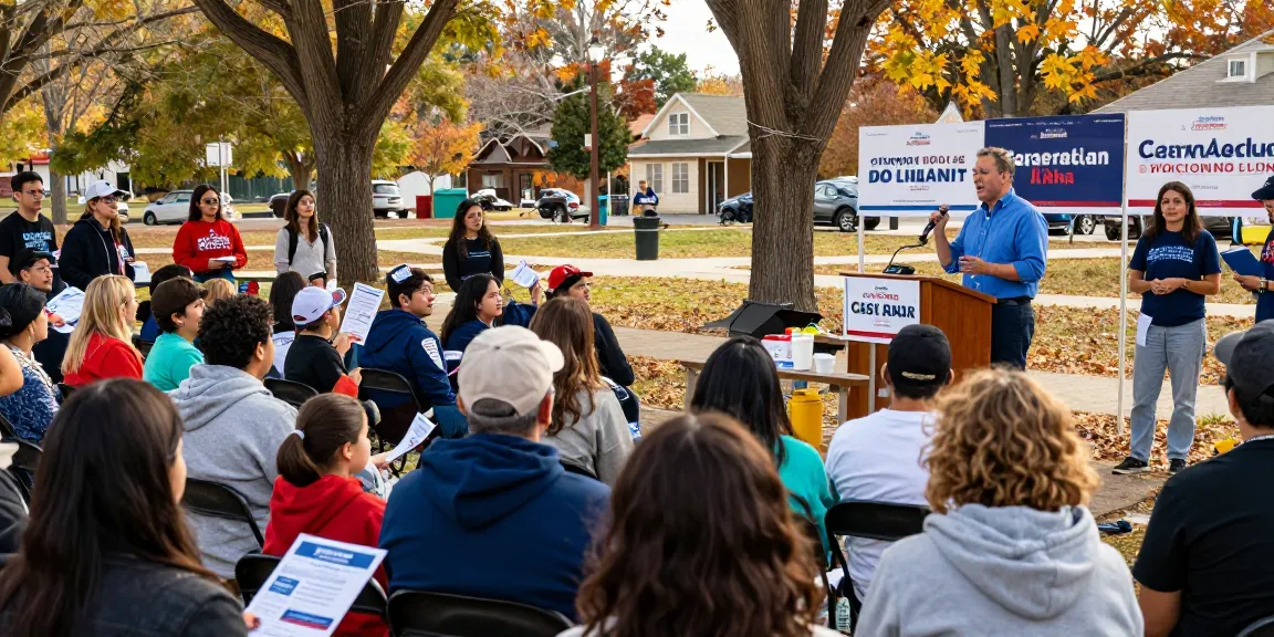 Casey Askar engaging with community voters during a political campaign event in a park.
