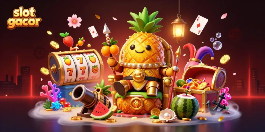 Experience slot gacor with the golden pineapple king and vibrant casino atmosphere.