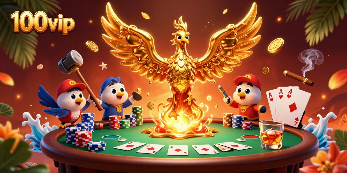 Experience exhilarating gameplay with 100vip's golden phoenix emerging amidst vibrant casino elements.