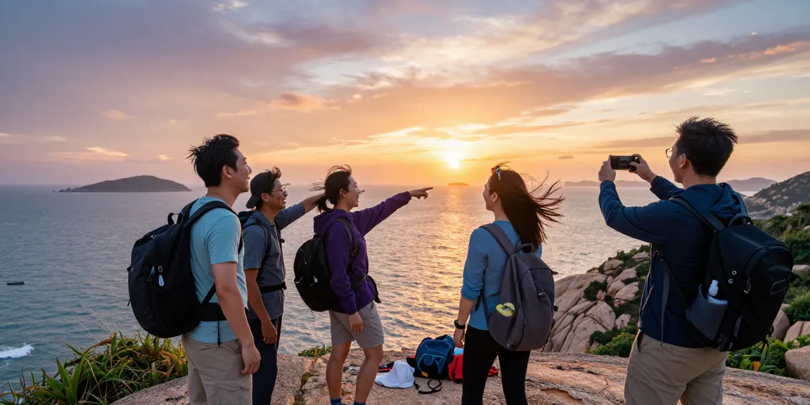 Travelers enjoying a sunset at a scenic viewpoint, capturing memories with rokok88.