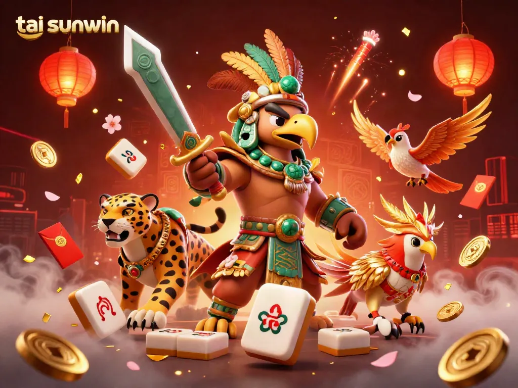Experience thrilling gameplay at tai sunwin with vibrant 3D illustrations of warriors and casino elements.