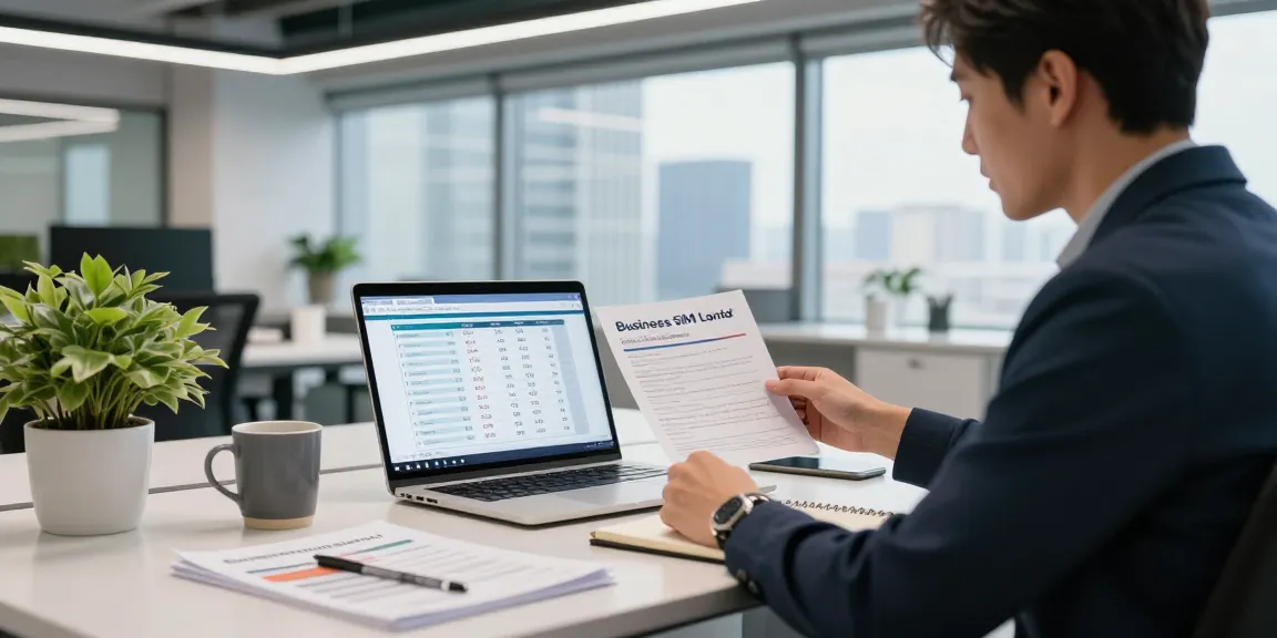 Professional reviewing business SIM only deals UK in a modern office.