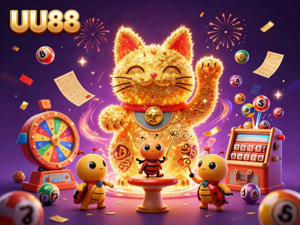 Experience the vibrant gaming atmosphere at UU88 with lucky symbols and lottery balls.