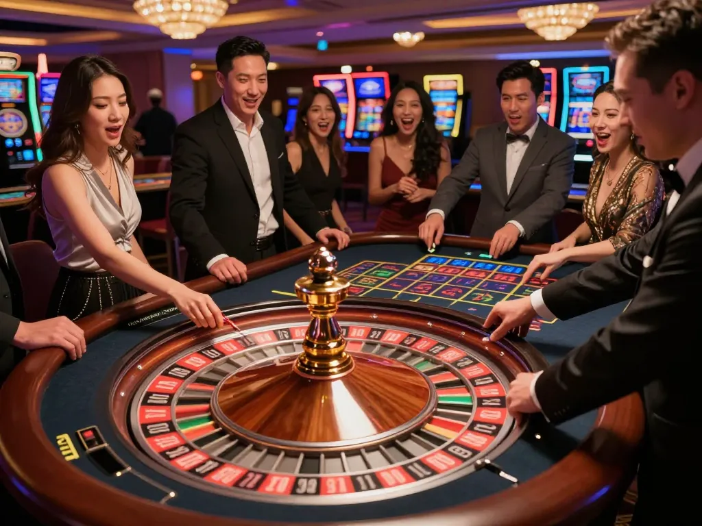 Players engaged in a thrilling roulette game at the Badak178 casino experience
