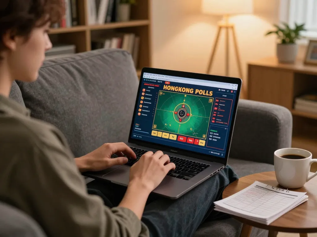 Engaging in online Hongkong Pools gaming from cozy living room with strategic notes