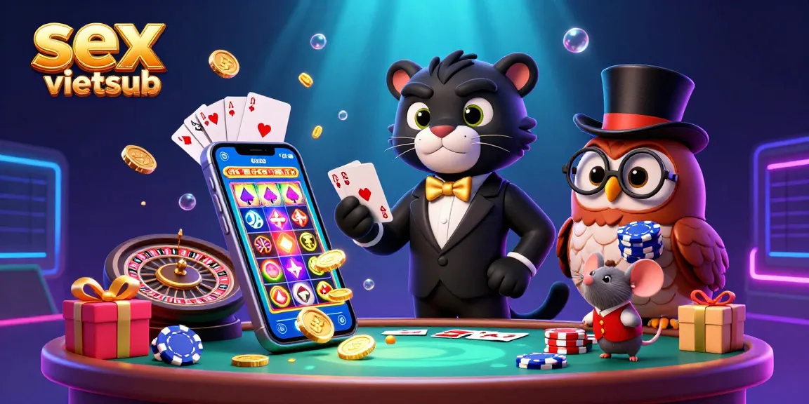 Experience the thrill of sex vietsub with this vibrant casino scene featuring a stylish panther and charming characters.